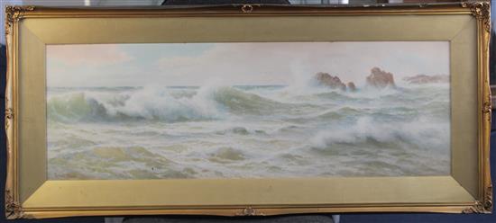 Ernest Stuart (fl.1889-1903) Waves breaking on the shore, 12 x 34.5in.